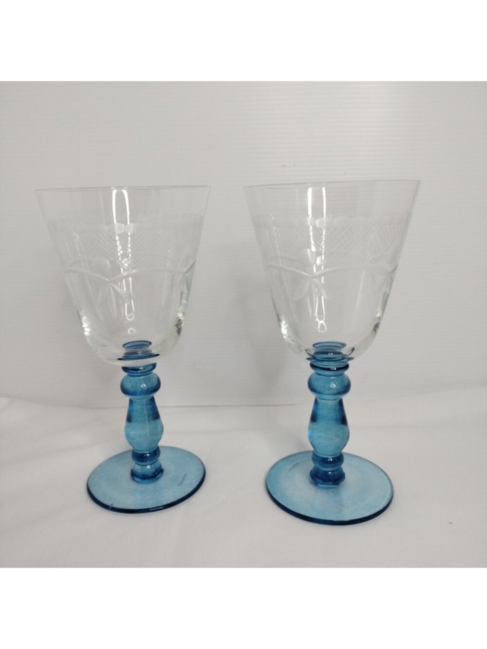 Tiffin Clear Etched Crystal Optic Blue Stackable Nob Set Of 2 8" X4 New